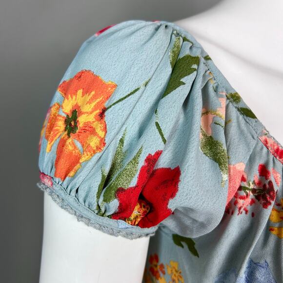 ASTR dress XS floral Milkmaid empire waist pixie blue cottagecore puff sleeve - Picture 4 of 10